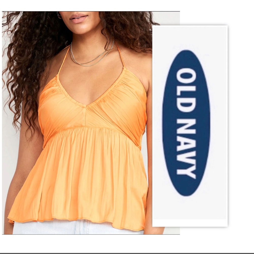 Old Navy Orange Pleated Halter Babydoll Top